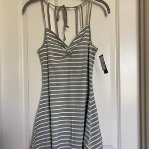 Abercrombie & Fitch Spaghetti Straps Ribbed Mini Dress Gray And White Stripe S